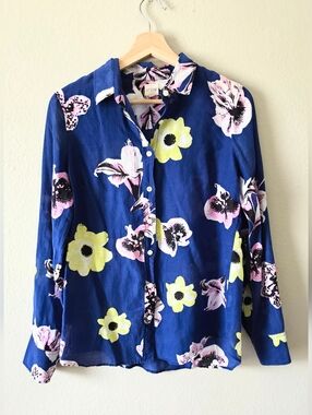 J. Crew Silk Cotton Floral Button Down Shirt Long Sleeves Top Medium Spring